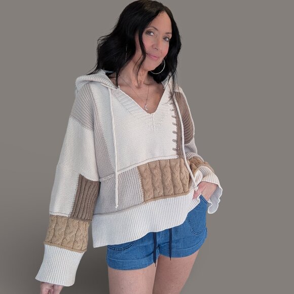 POL Tan Tones Block Knit Hooded Sweater - Small - Picture 1 of 13